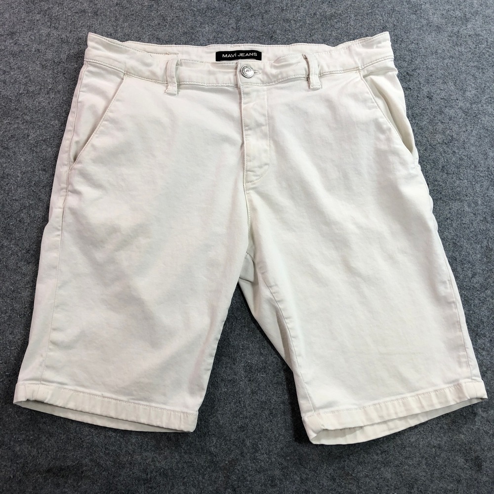 Mavi Mens Jacob Chino Shorts 34 Off-White Stretch Cotton Twill Casual